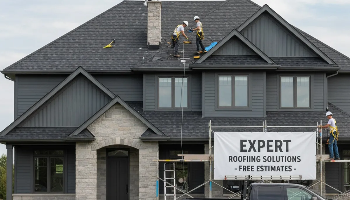 Vinyl siding and roof repair contractors in Indianapolis IN working on home exterior upgrade